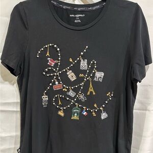 Karl Lagerfeld Black Logo Tee Size L Length: 26” Pearl Embellishments